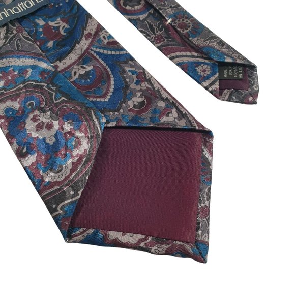 Manhattan Mens Necktie Tie Designer Accessory Vintage Floral Office Blue Gift - Picture 5 of 5